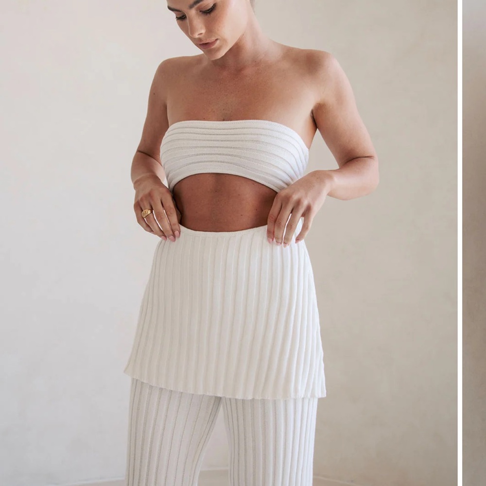 Sabo Skirt White Ribbed Bandeau Set